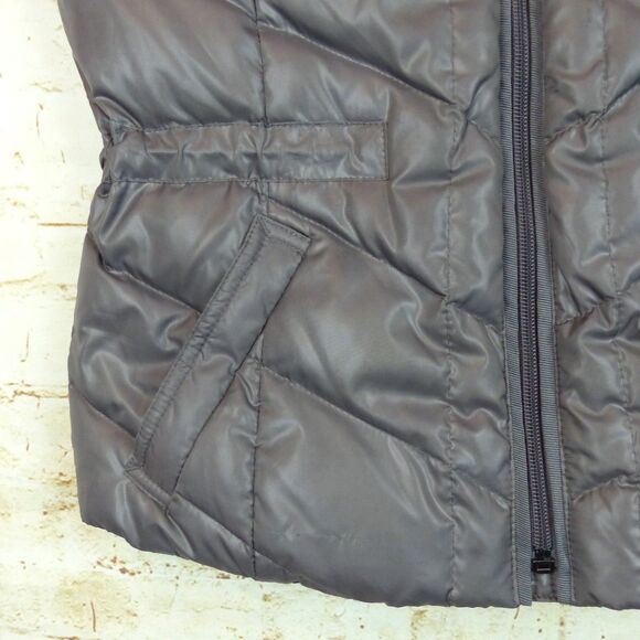 VTG Y2K Esprit Puffer Vest Womens 4US Metallic Coated Gray Hooded Down Feather - Picture 7 of 15